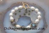 CFB938 Hand-knotted 9mm - 10mm rice white freshwater pearl & labradorite bracelet