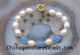 CFB989 Hand-knotted 9mm - 10mm rice white freshwater pearl & candy jade bracelet