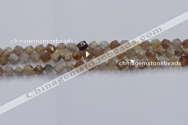 CFC300 15.5 inches 6mm faceted nuggets coral jade beads