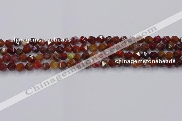 CFC306 15.5 inches 6mm faceted nuggets dyed coral jade beads