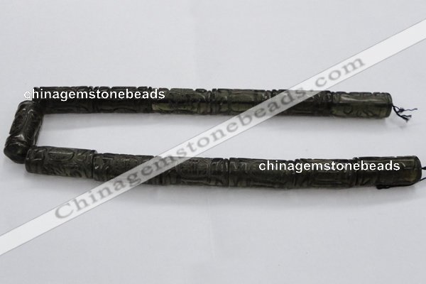 CFG223 15.5 inches 14*31mm carved column smoky quartz beads