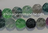 CFL457 15.5 inches 12mm carved round natural fluorite beads