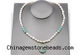 CFN153 baroque white freshwater pearl & amazonite necklace with pendant
