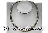 CFN214 4*6mm faceted rondelle dragon blood jasper & potato white freshwater pearl necklace