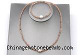 CFN602 4mm faceted round orange moonstone & potato white freshwater pearl jewelry set
