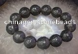 CGB3000 7.5 inches 17mm - 18mm carved round grey agate bracelet