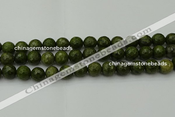 CGJ465 15.5 inches 14mm faceted round green jasper beads wholesale