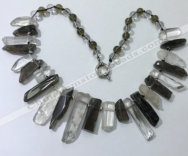 CGN190 8*20mm - 11*60mm white crystal & smoky quartz stick necklaces