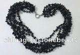 CGN738 19.5 inches stylish 6 rows black agate chips necklaces