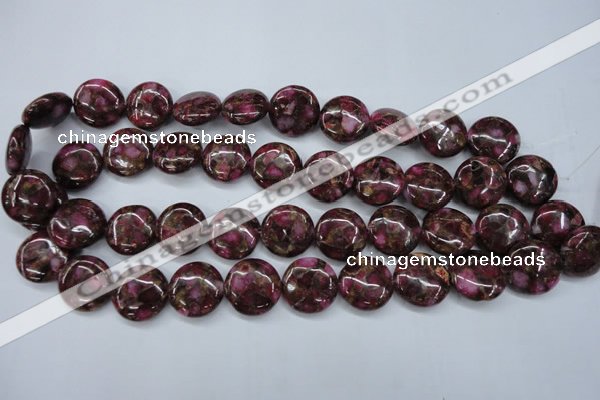 CGO89 15.5 inches 18mm flat round gold red color stone beads