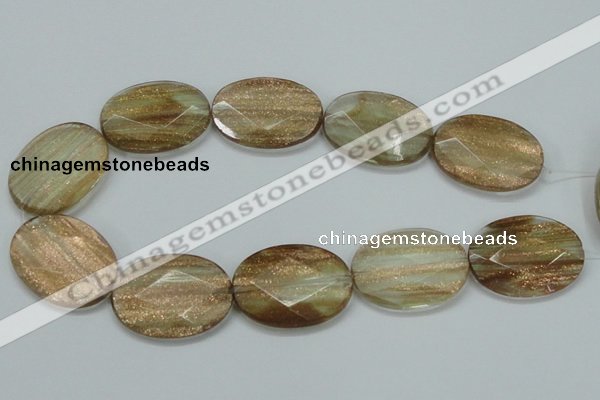 CGQ15 15.5 inches 30*40mm faceted oval gold sand quartz beads