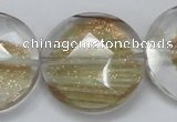CGQ16 15.5 inches 30mm faceted flat round gold sand quartz beads