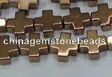CHE1009 15.5 inches 10*10mm cross plated hematite beads wholesale