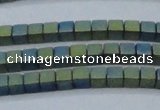 CHE612 15.5 inches 2*2mm cube matte plated hematite beads wholesale