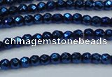 CHE715 15.5 inches 4mm faceted round plated hematite beads