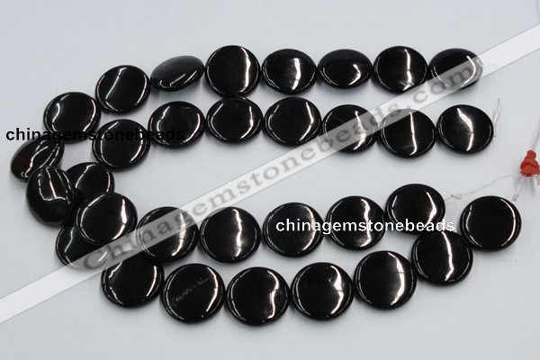 CJB23 16 inches 25mm flat round natural jet gemstone beads wholesale
