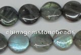 CLB170 15.5 inches 16mm flat round labradorite gemstone beads