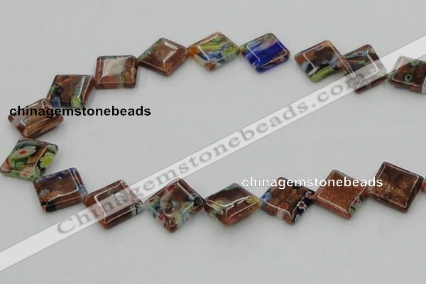 CLG560 16 inches 15*15mm diamond goldstone & lampwork glass beads