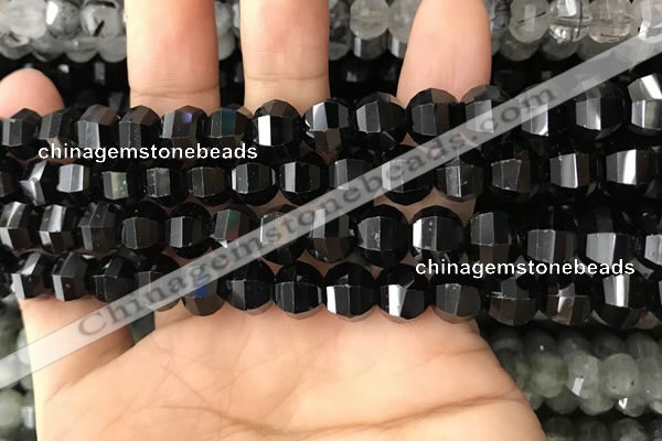 CME213 15.5 inches 7*9mm - 8*10mm pumpkin black quartz beads