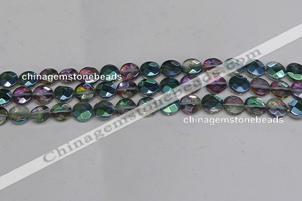 CME61 15.5 inches 10mm faceted coin plated white crystal beads