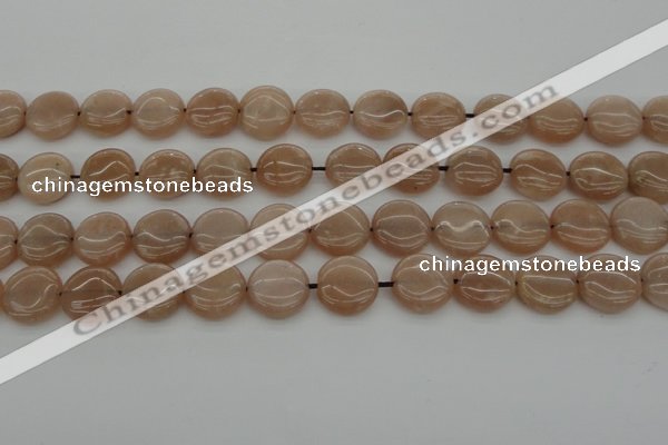 CMS958 15.5 inches 12mm flat round A grade moonstone beads