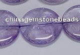 CNA827 15.5 inches 30mm flat round natural light amethyst beads