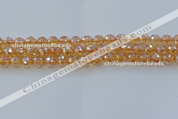 CNC653 15.5 inches 10mm faceted round plated natural white crystal beads