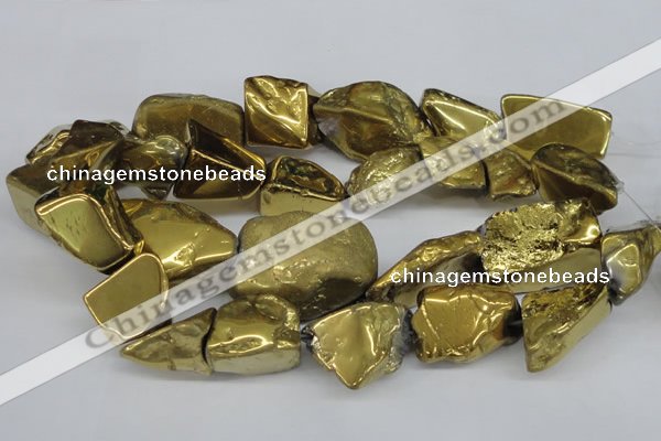 CNG1322 15.5 inches 15*30mm – 25*35mm nuggets plated quartz beads