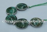 CNG2190 7.5 inches 30mm flat round agate beads with brass setting