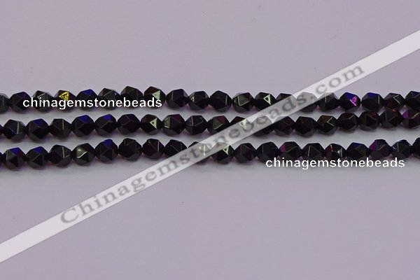 CNG5502 15.5 inches 8mm faceted nuggets black agate beads