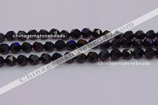 CNG5504 15.5 inches 12mm faceted nuggets black agate beads