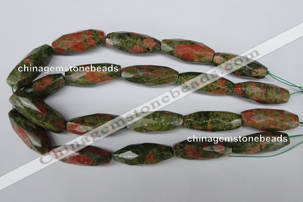 CNG596 13*35mm - 14*38mm faceted rice unakite nugget beads