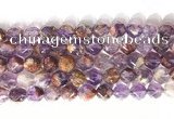 CNG9063 15.5 inches 10mm faceted nuggets purple phantom quartz beads