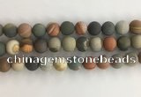 CNI379 15.5 inches 12mm round matte American picture jasper beads