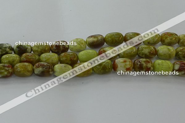 CNS663 15.5 inches 12*16mm drum green dragon serpentine jasper beads
