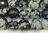 COB770 15 inches 6mm faceted round snowflake obsidian beads