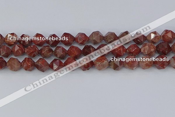 COJ1009 15.5 inches 12mm faceted nuggets pomegranate jasper beads