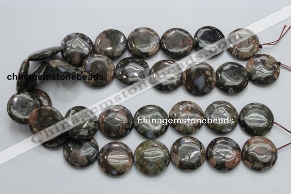 COP252 15.5 inches 25mm flat round natural grey opal gemstone beads