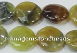 COP553 15.5 inches 20mm flat round yellow & green natural opal beads