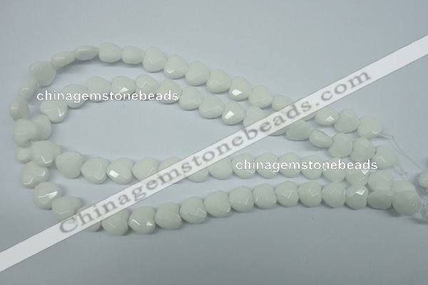 CPB310 15 inches 12*12mm faceted heart white porcelain beads