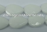 CPB348 15 inches 15*20mm faceted flat teardrop white porcelain beads