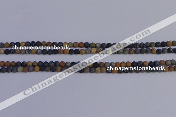 CPJ490 15.5 inches 4mm round matte black picasso jasper beads