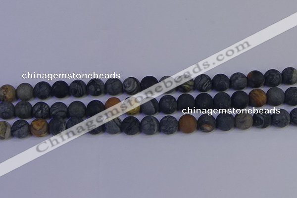 CPJ494 15.5 inches 12mm round matte black picasso jasper beads