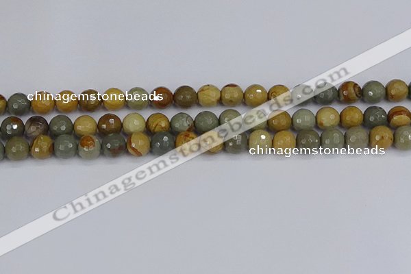 CPJ542 15.5 inches 8mm faceted round wildhorse picture jasper beads
