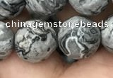 CPJ645 15.5 inches 14mm faceted round grey picture jasper beads
