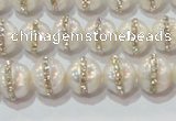 CPL01 15.5 inches 9*10mm nuggets pearl with rhinestone beads