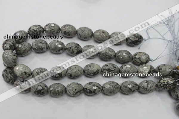 CPT123 15.5 inches 16*20mm faceted rice grey picture jasper beads