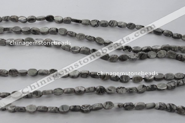 CPT185 15.5 inches 4*6mm oval grey picture jasper beads wholesale