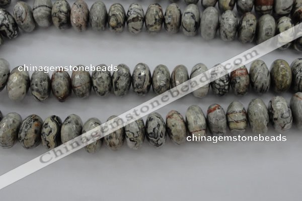CPT197 15.5 inches 9*16mm faceted rondelle grey picture jasper beads