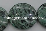 CPT333 15.5 inches 30mm flat round green picture jasper beads
